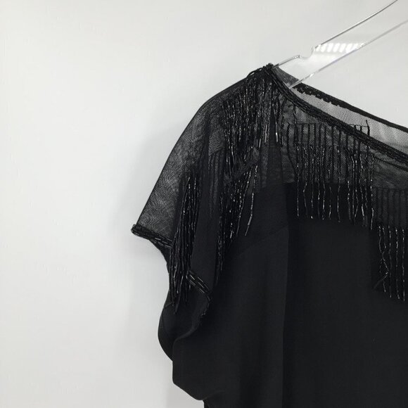 DVF Diane von Furstenberg Georgina Black dress bead fringe shift mini new 2 - Picture 3 of 7